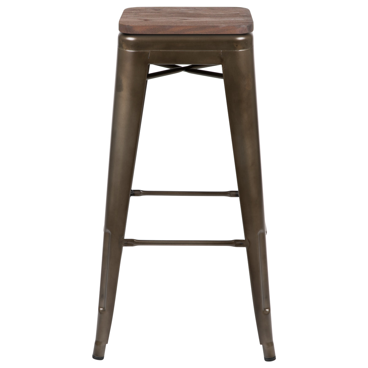 30" High Metal Indoor Bar Stool with Wood Seat - Stackable Set of 4