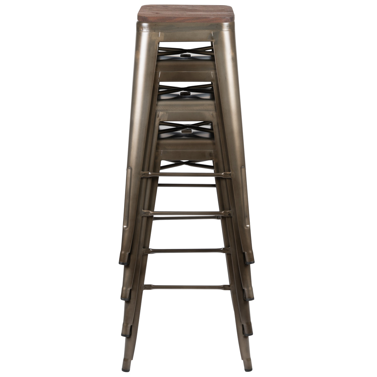 30" High Metal Indoor Bar Stool with Wood Seat - Stackable Set of 4