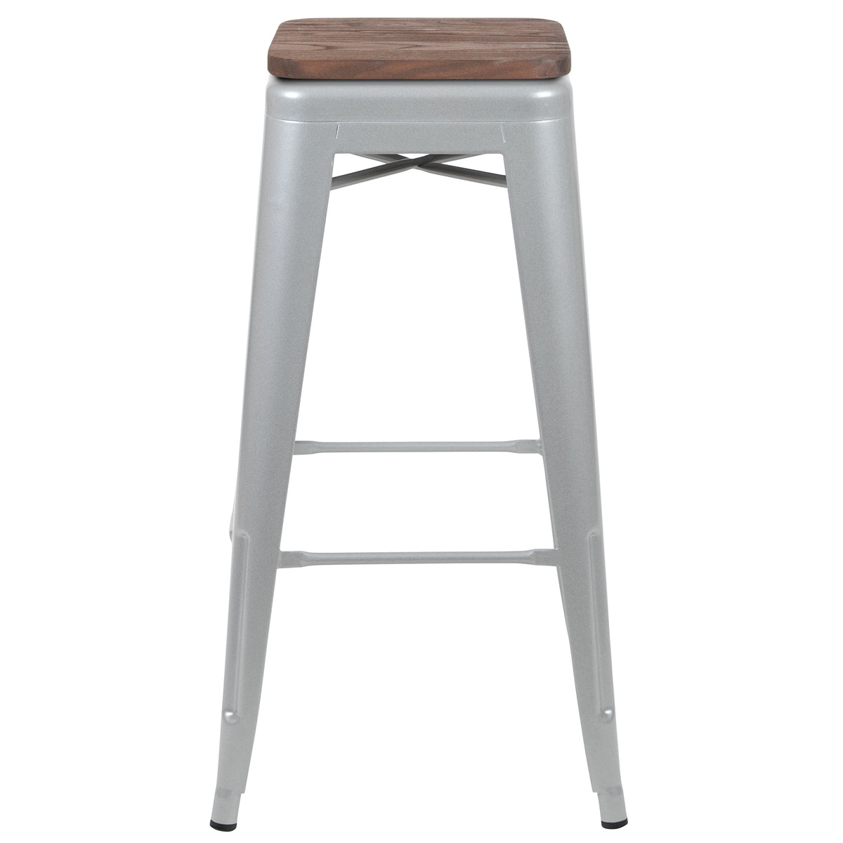 30" High Metal Indoor Bar Stool with Wood Seat - Stackable Set of 4