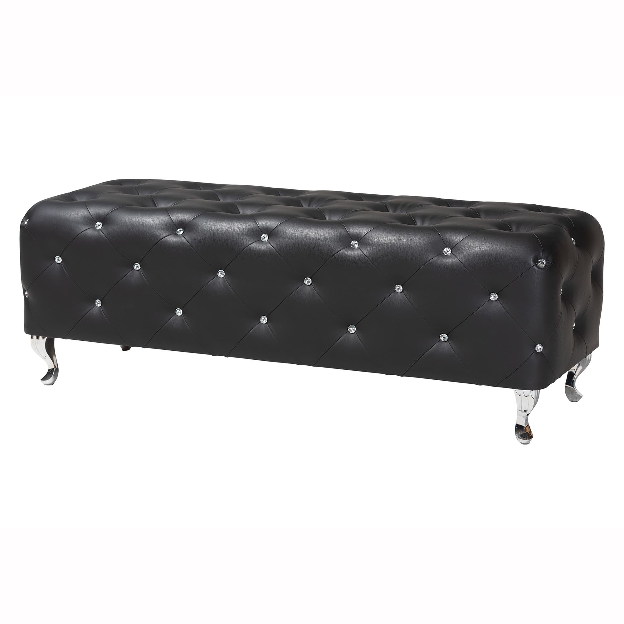 Stella Crystal Tufted Leather Modern Bench