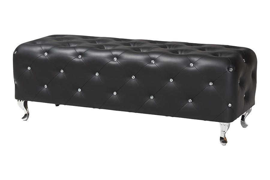 Stella Crystal Tufted Leather Modern Bench