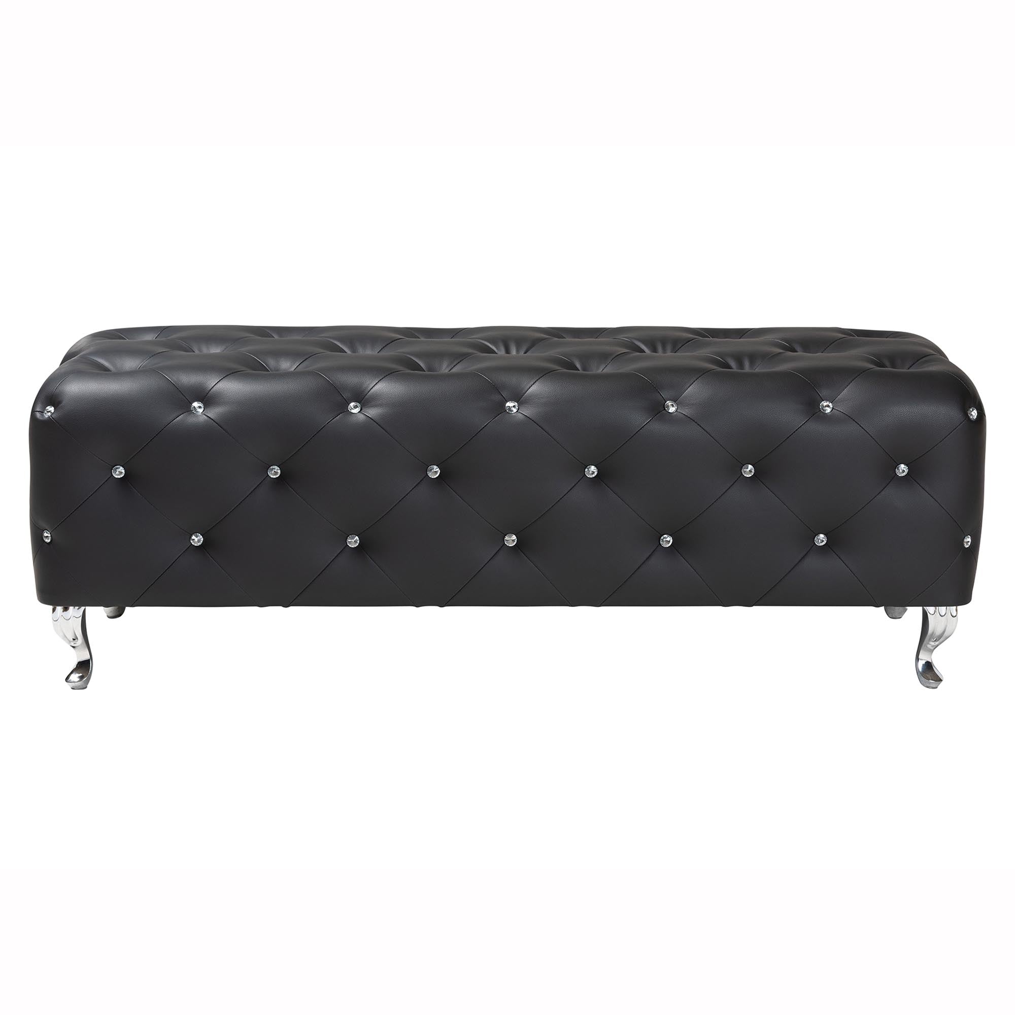 Stella Crystal Tufted Leather Modern Bench