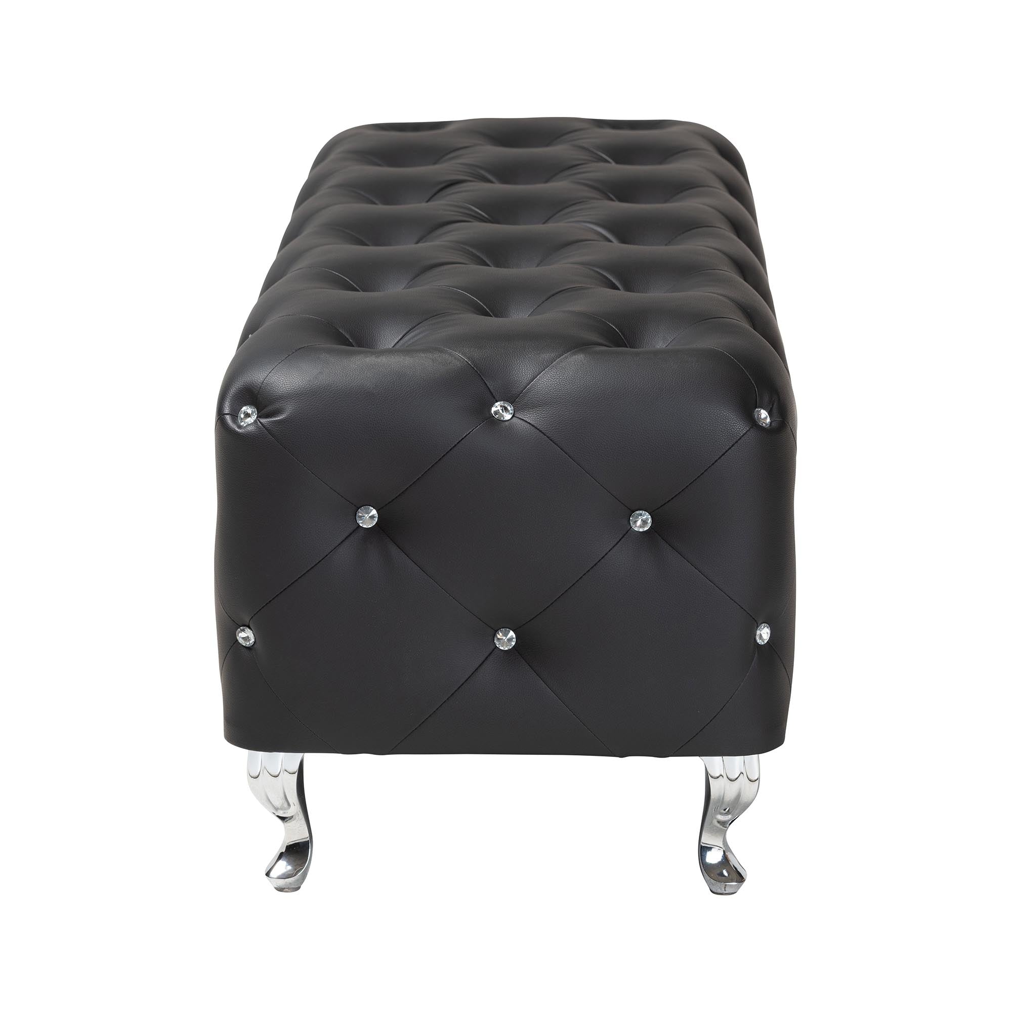 Stella Crystal Tufted Leather Modern Bench
