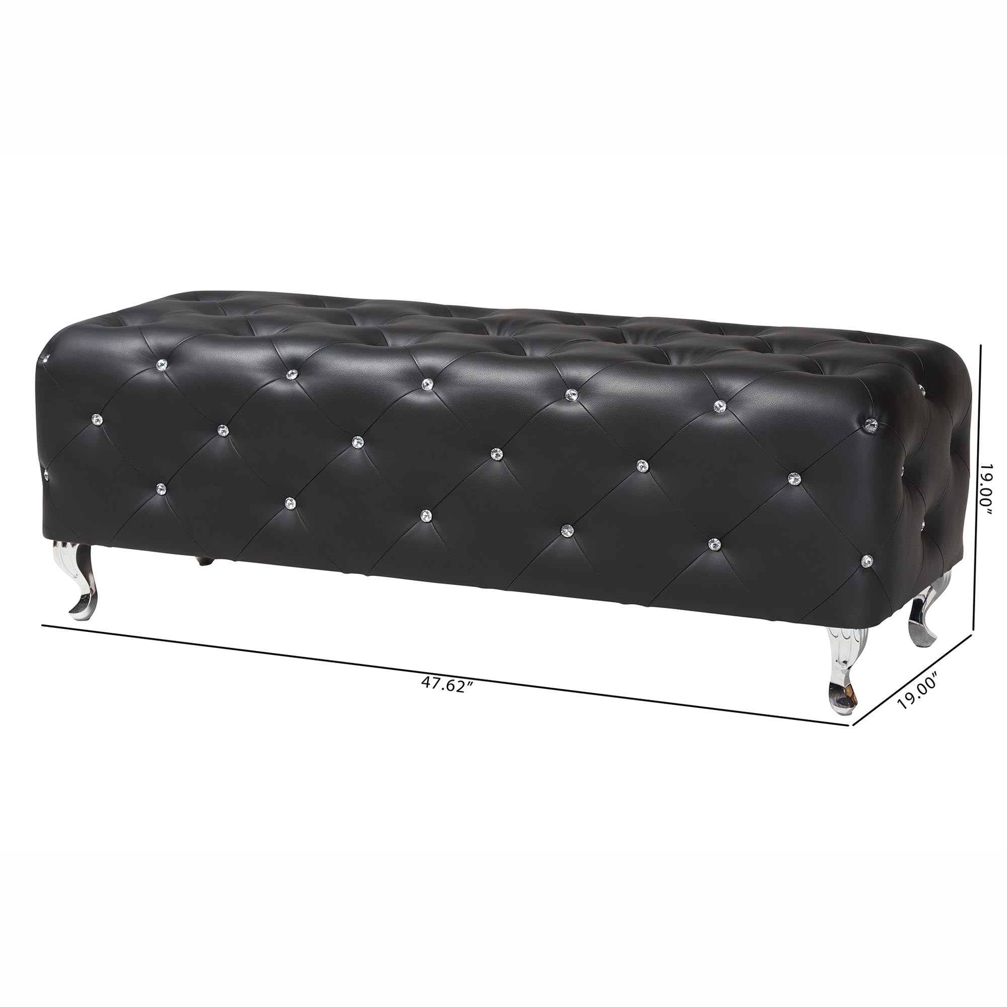 Stella Crystal Tufted Leather Modern Bench
