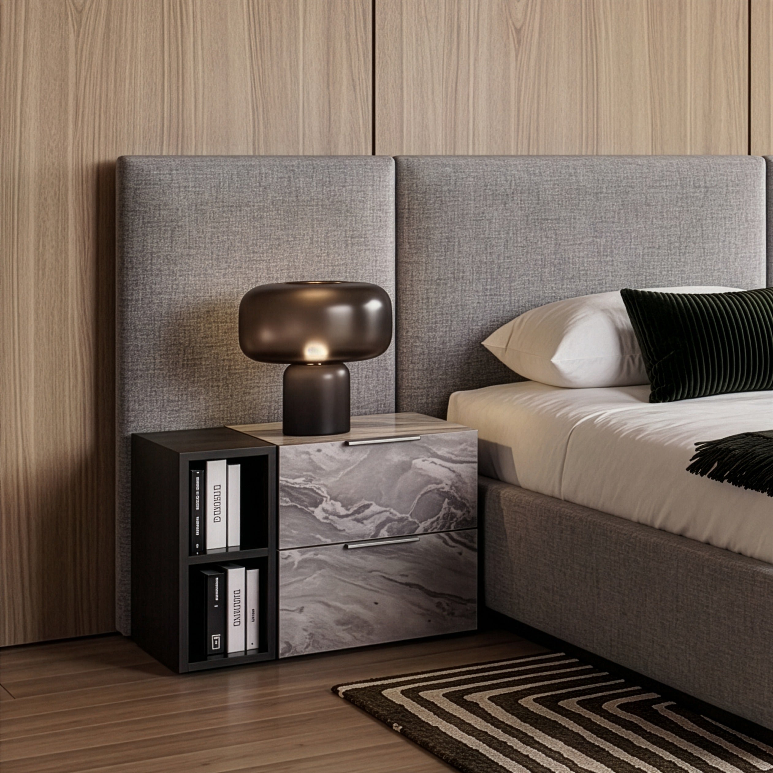 Maranello - Modern Wash and Faux Marble Nightstand