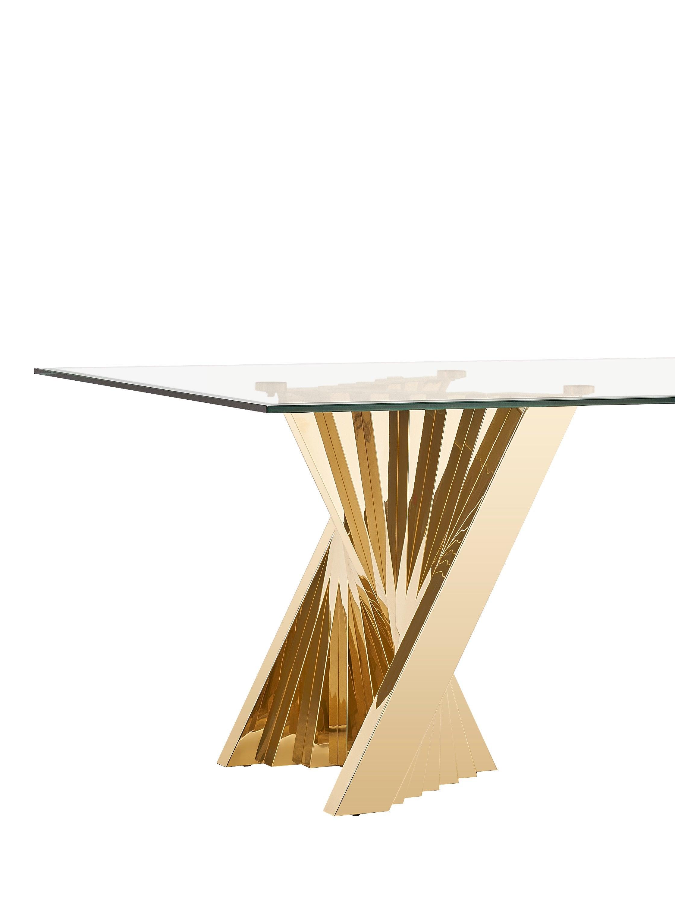 Buquet Glam Glass and Champagne Rectangular Dining Table