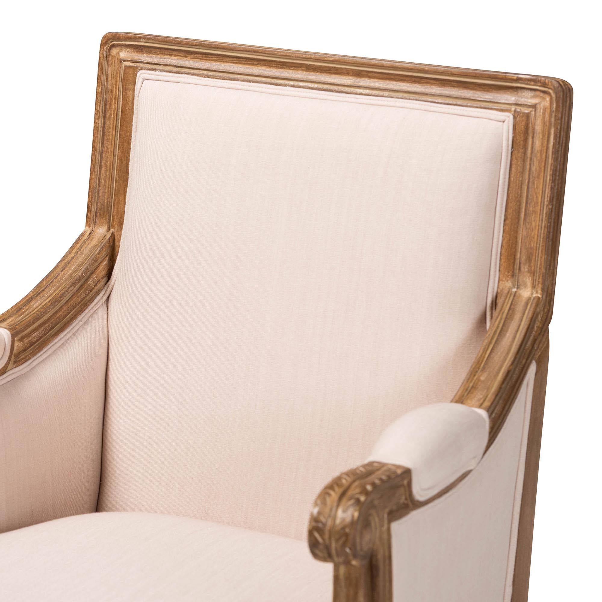 Chavanon Wood & Light Linen Traditional French Accent Chair