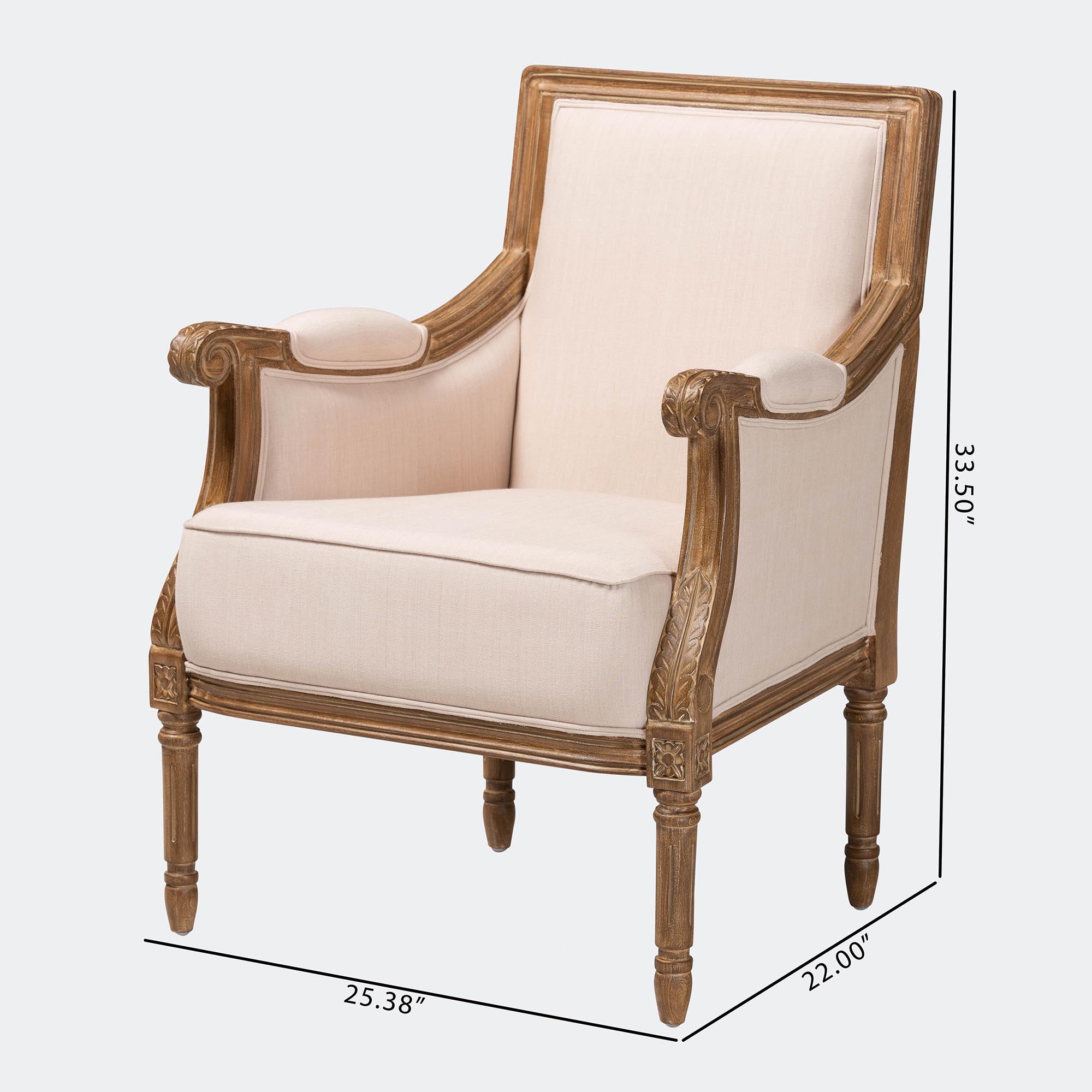 Chavanon Wood & Light Linen Traditional French Accent Chair