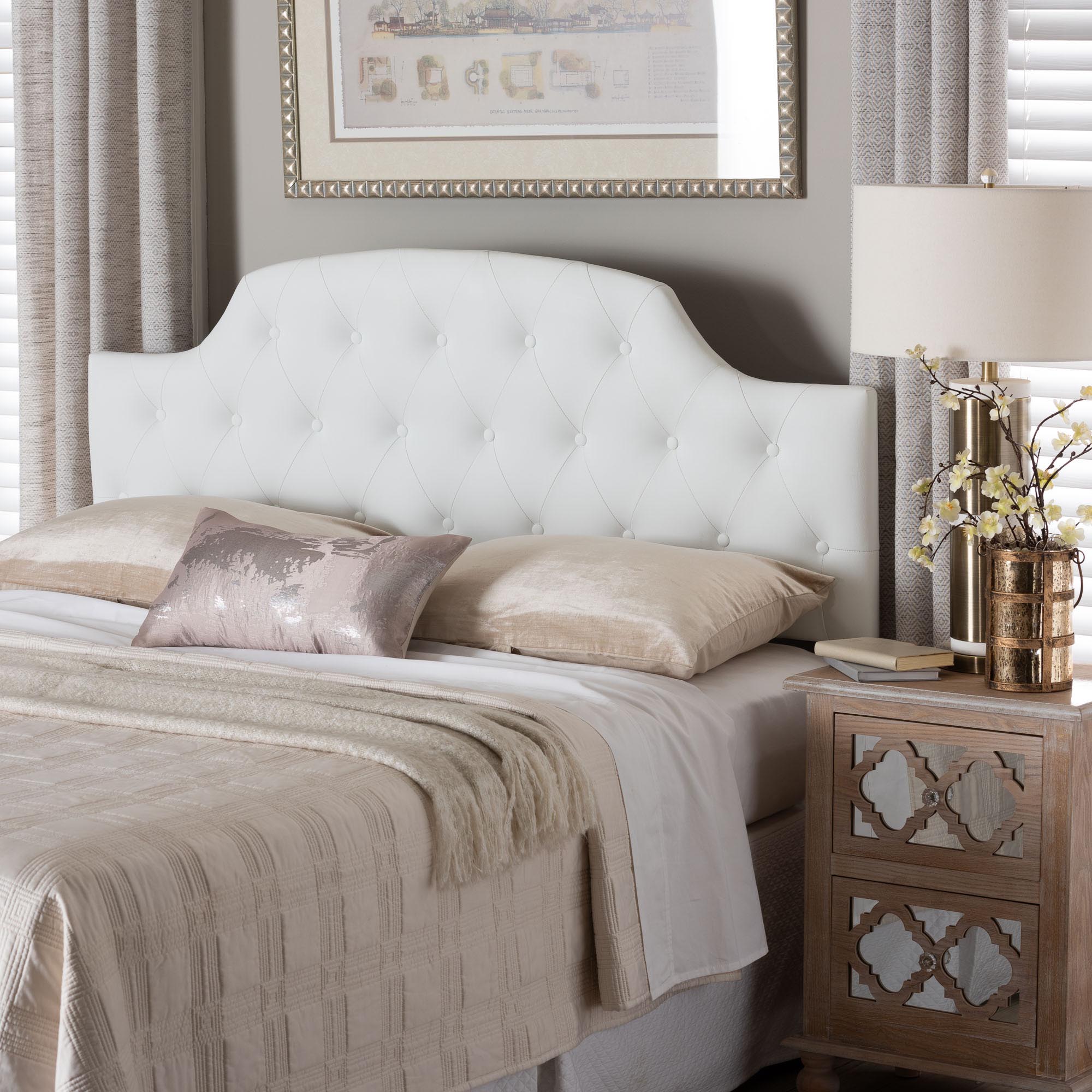 Morris Modern and Contemporary Faux Leather Upholstered Button-Tufted Scalloped Headboard