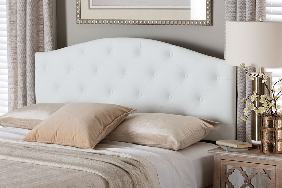 Myra Modern and Contemporary Faux Leather Upholstered Button-Tufted Scalloped Headboard
