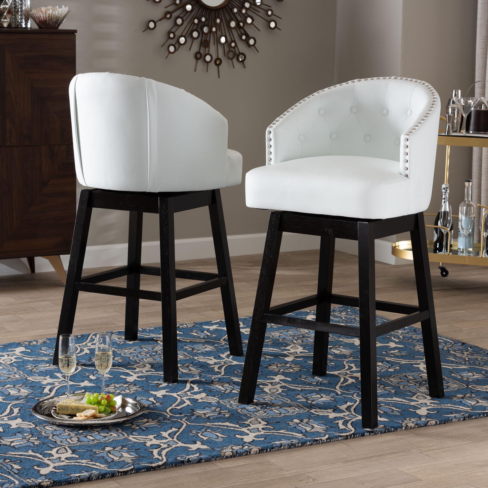 Avril Modern and Contemporary Faux Leather Tufted 2-Piece Swivel Barstool Set with Nail heads Trim