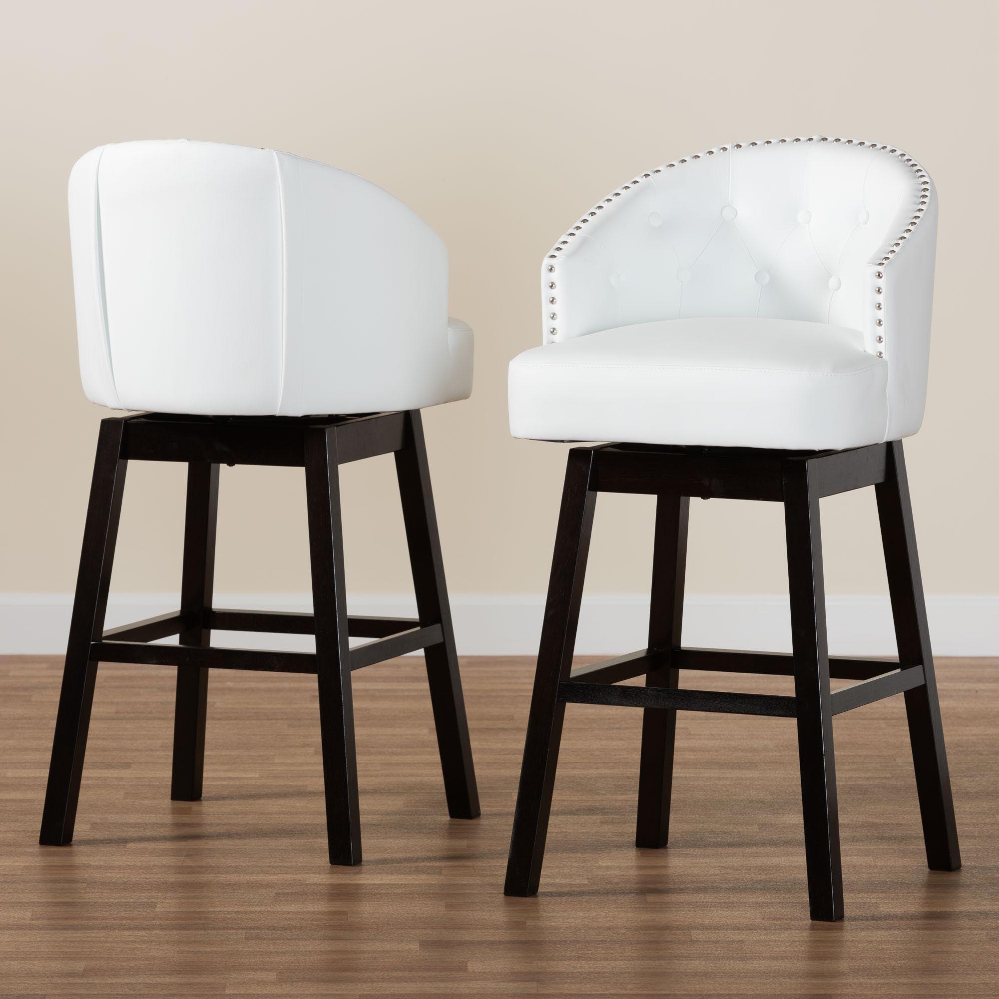 Avril Modern and Contemporary Faux Leather Tufted 2-Piece Swivel Barstool Set with Nail heads Trim