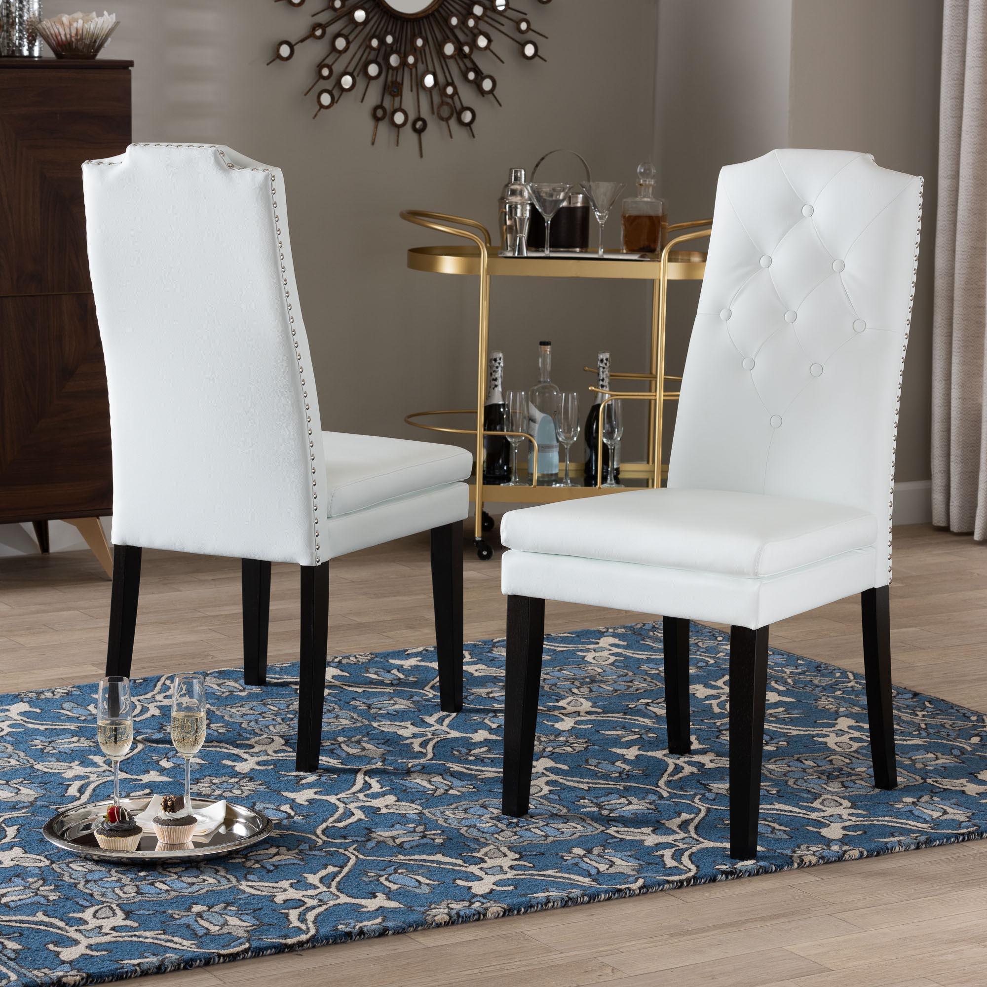 Dylin Modern and Contemporary Faux Leather Button-Tufted Nail heads Trim Dining Chair (Set of 2)