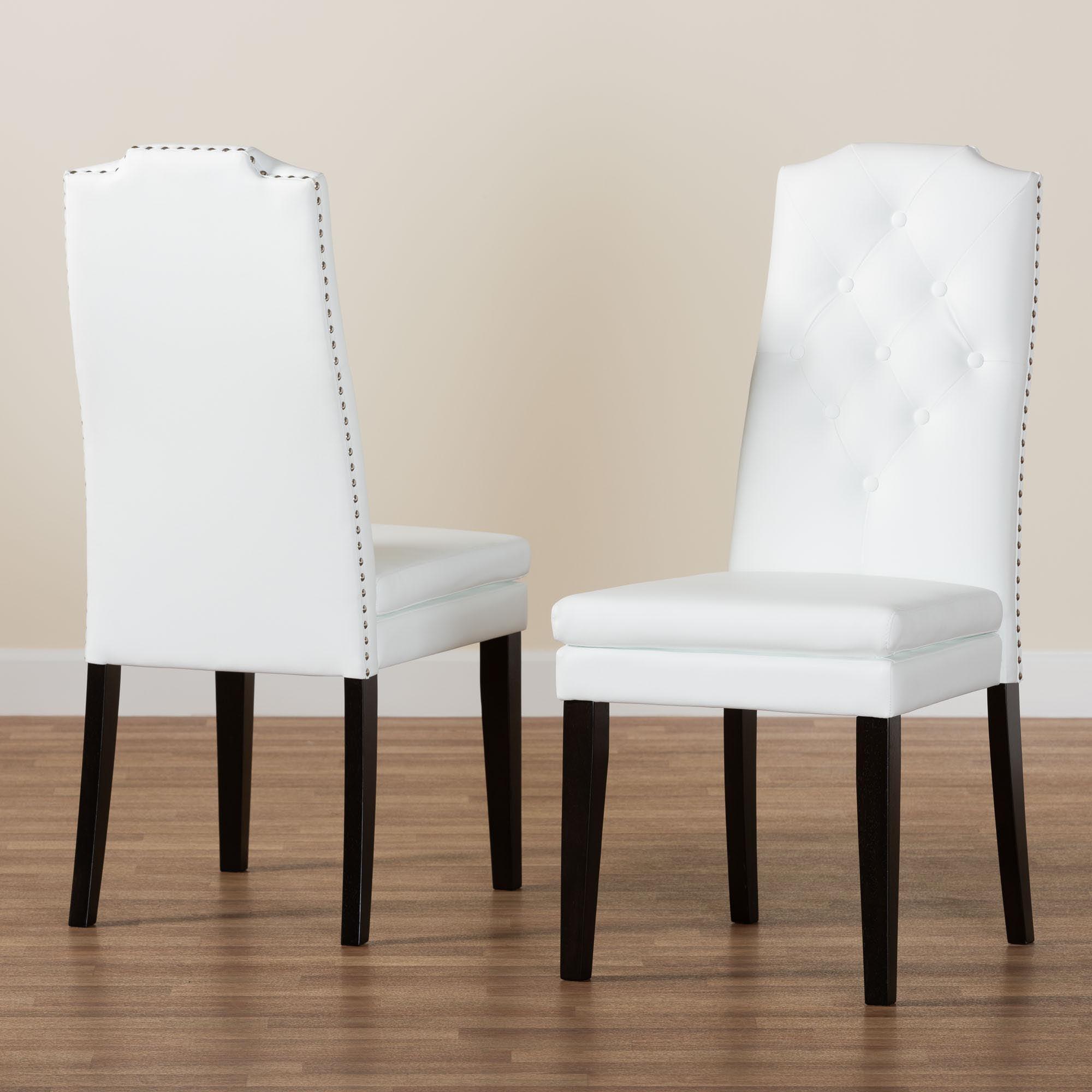 Dylin Modern and Contemporary Faux Leather Button-Tufted Nail heads Trim Dining Chair (Set of 2)