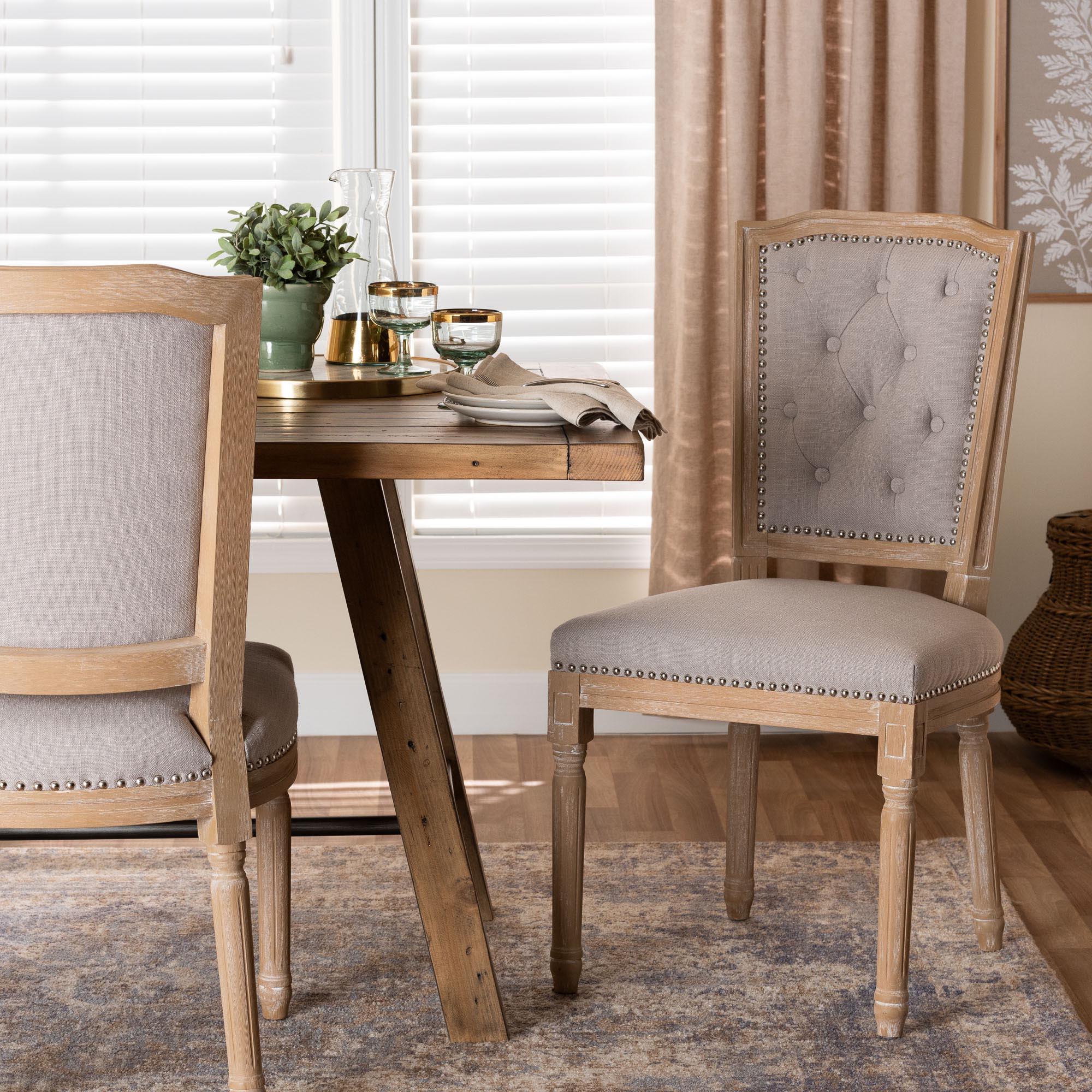Estelle Chic Rustic French Country Cottage Weathered Fabric Button-tufted Upholstered Dining Chair