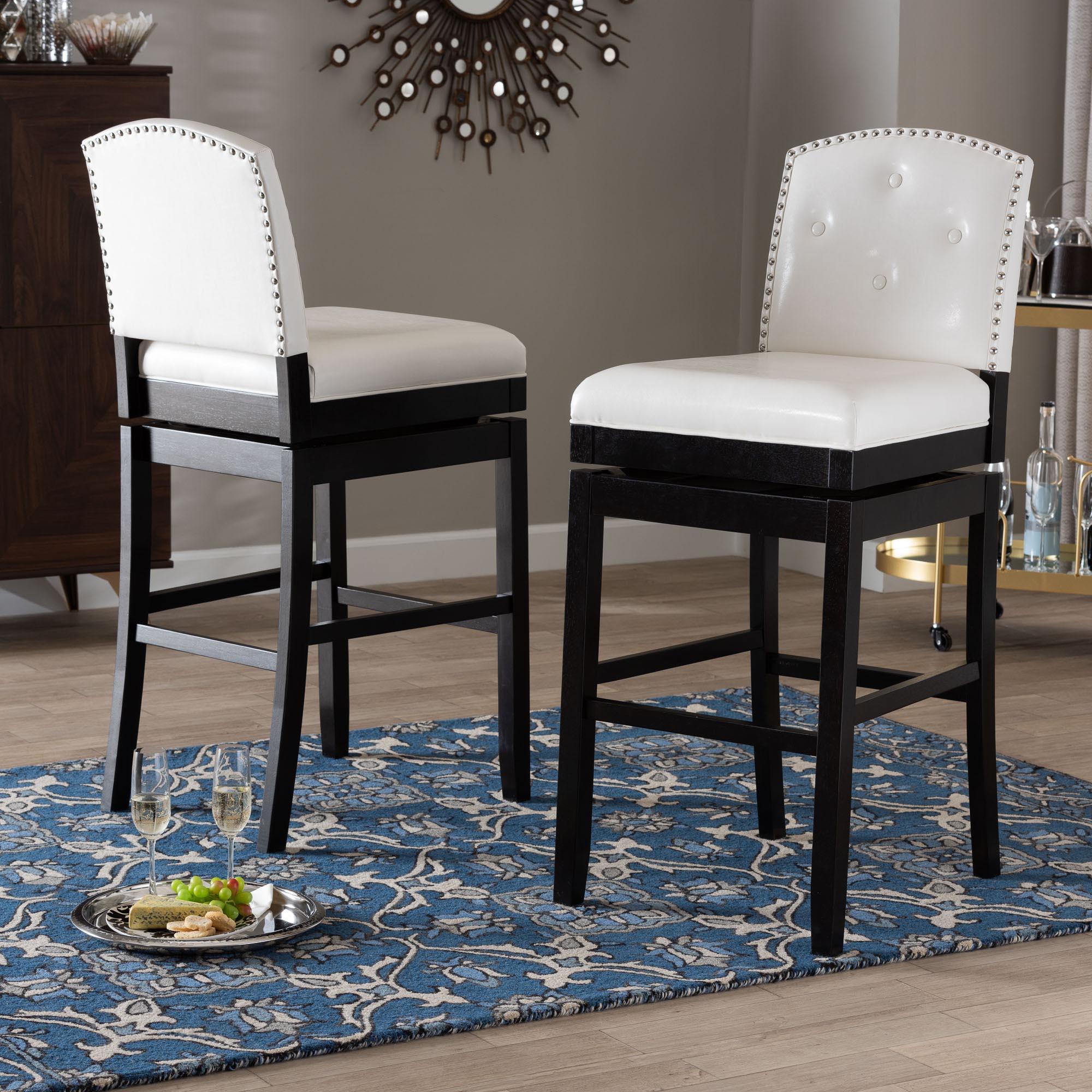 Ginaro Modern and Contemporary Faux Leather Button-tufted Upholstered Swivel Bar Stool (Set of 2)