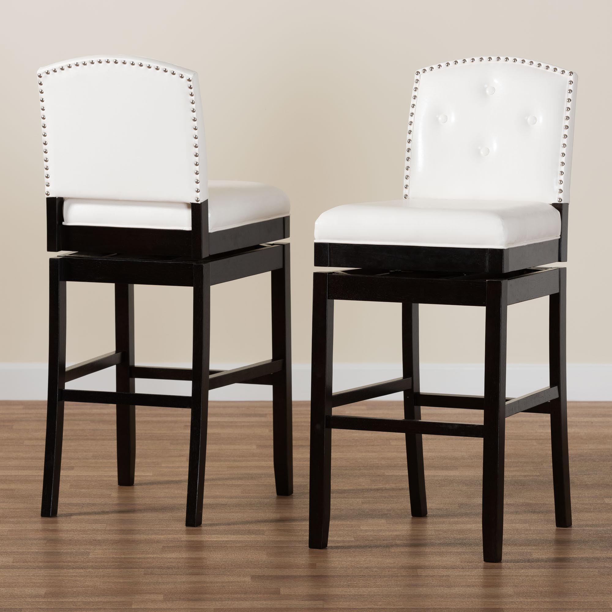 Ginaro Modern and Contemporary Faux Leather Button-tufted Upholstered Swivel Bar Stool (Set of 2)