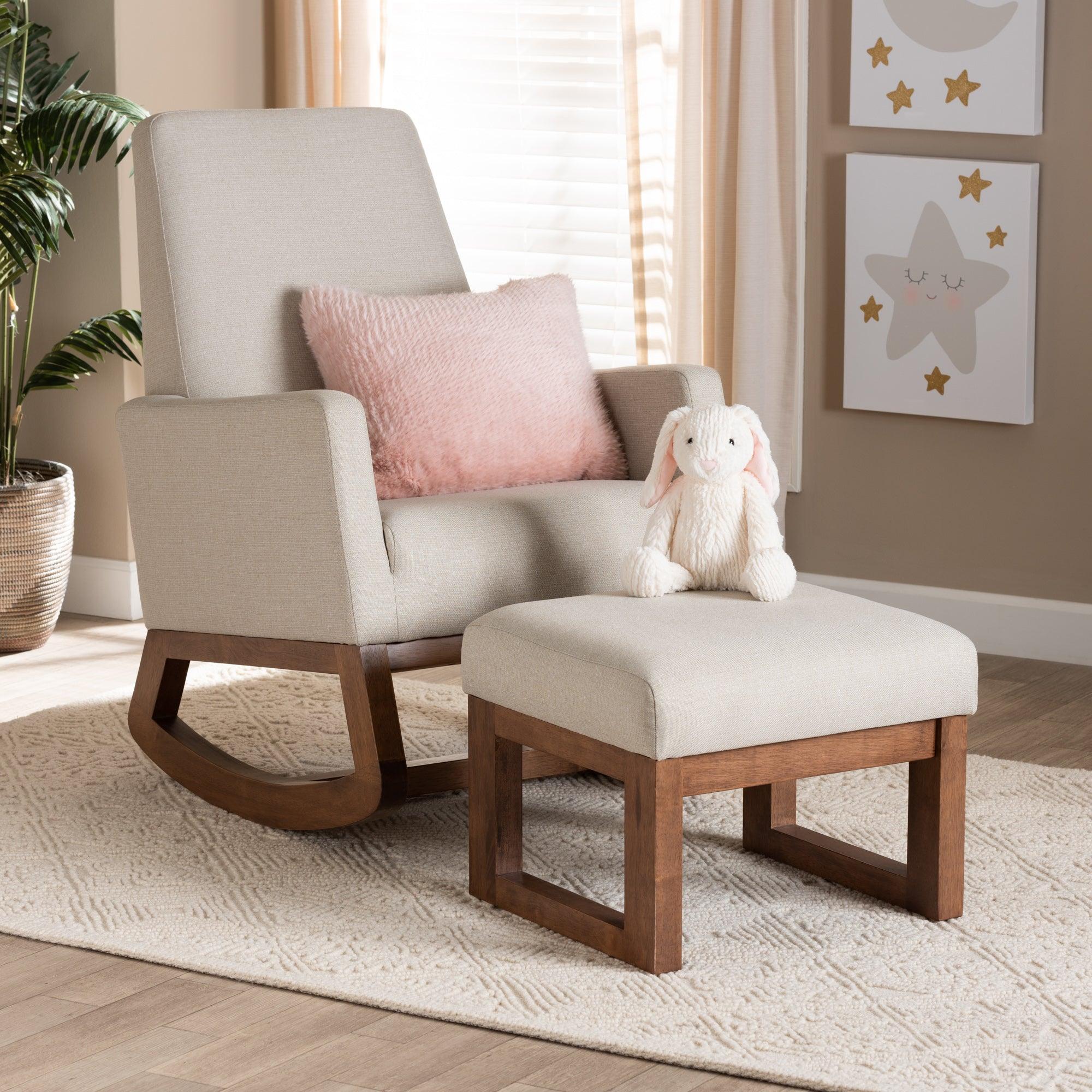 Yashiya Mid-century Retro Modern Light Fabric Upholstered Rocking Chair and Ottoman Set