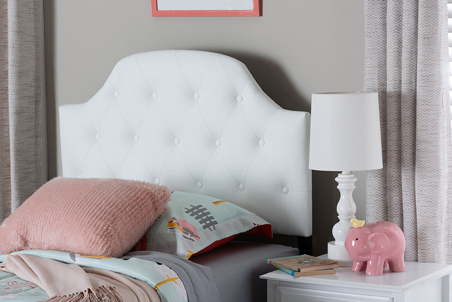 Morris Modern and Contemporary Faux Leather Upholstered Button-Tufted Scalloped Headboard