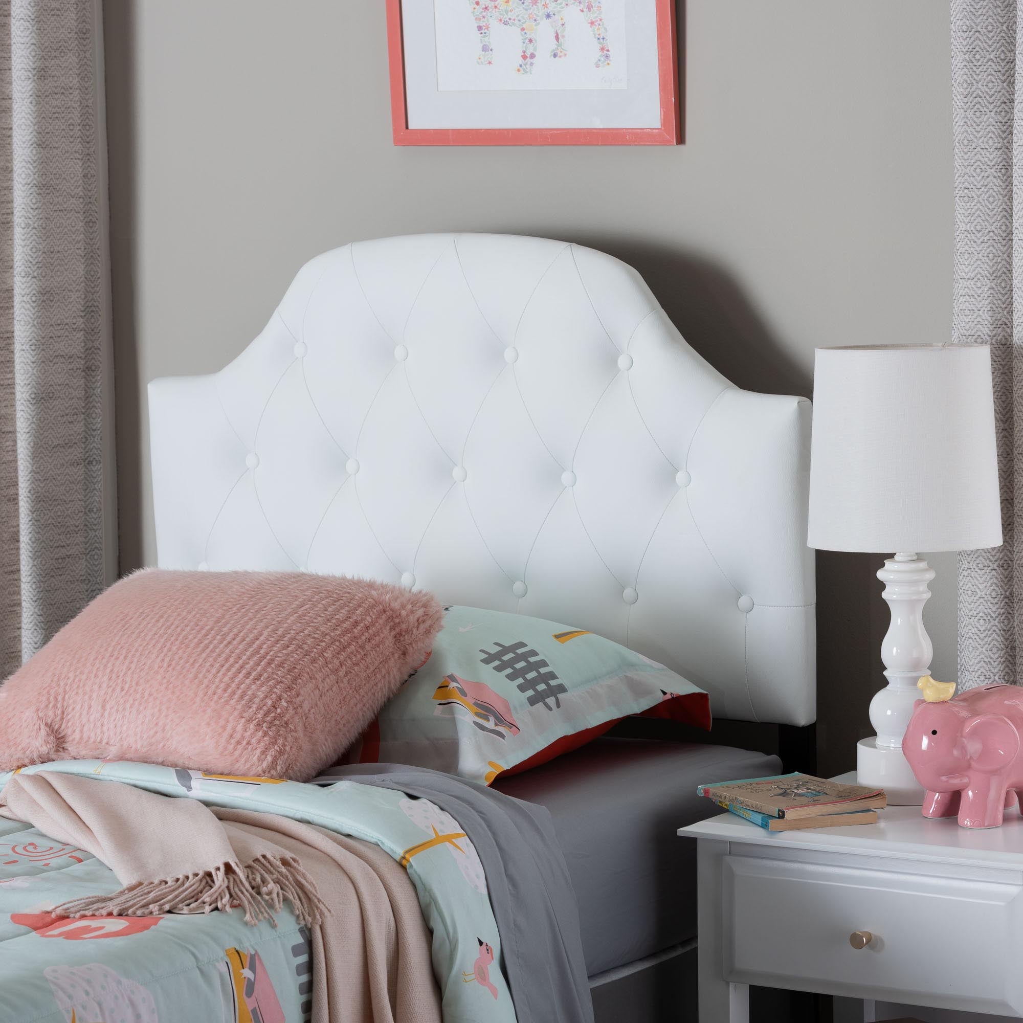 Morris Modern and Contemporary Faux Leather Upholstered Button-Tufted Scalloped Headboard