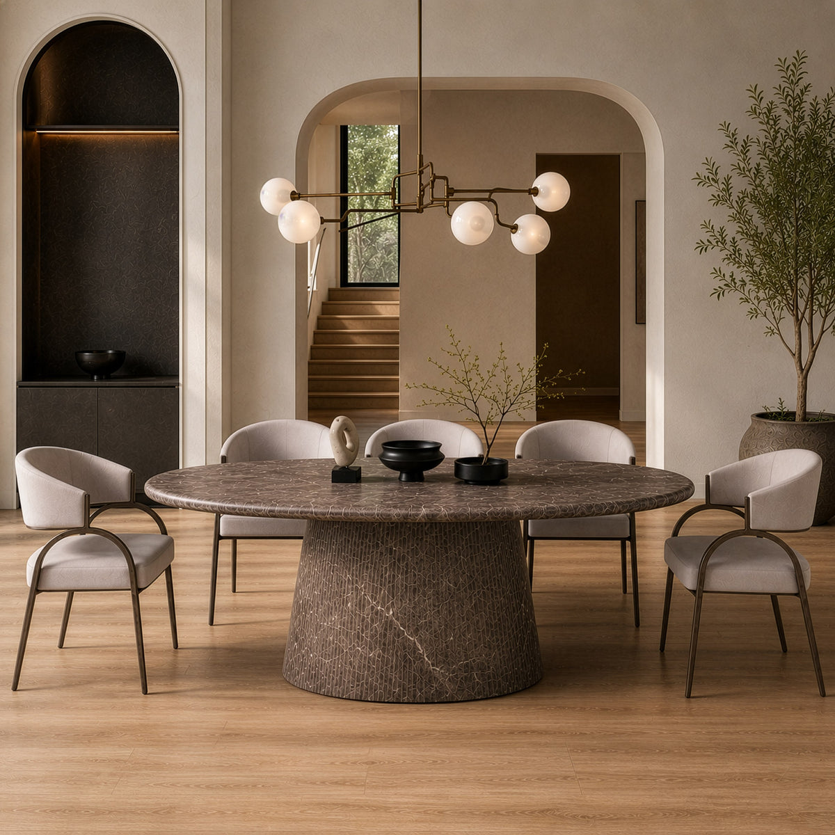 Jaya - Modern Faux Marble Concrete Oval Dining Table