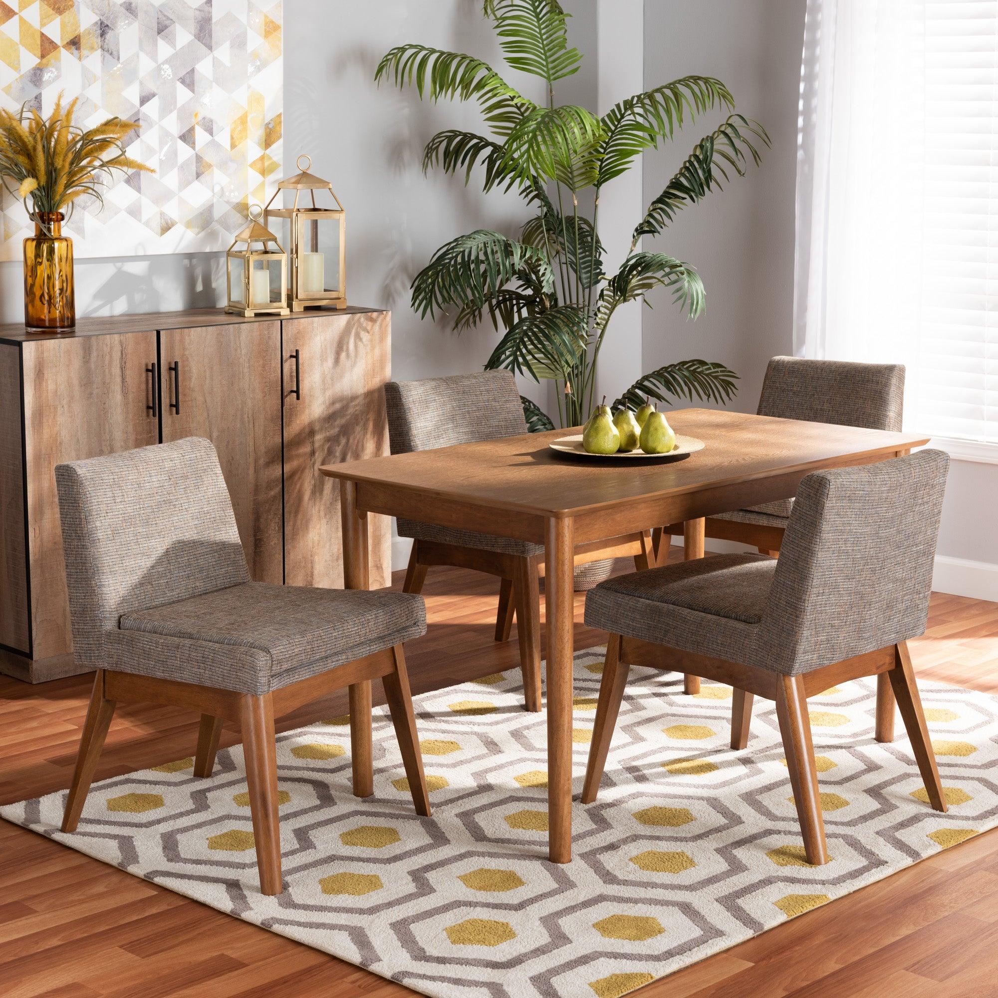 Nexus Mid-Century Modern Gravel Fabric Upholstered and Finished Wood 5-Piece Dining Set