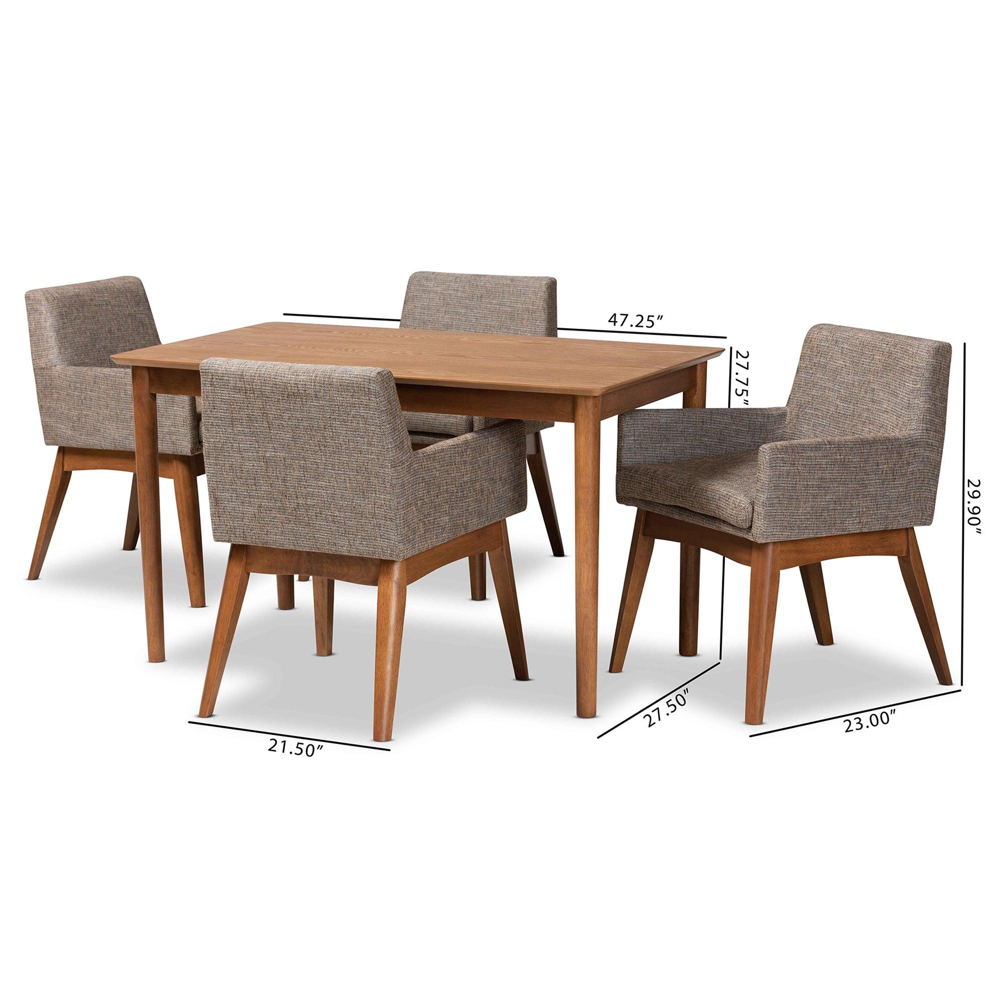 Dorina Mid-Century Modern Gravel Fabric Upholstered and Finished Wood 5-Piece Dining Set