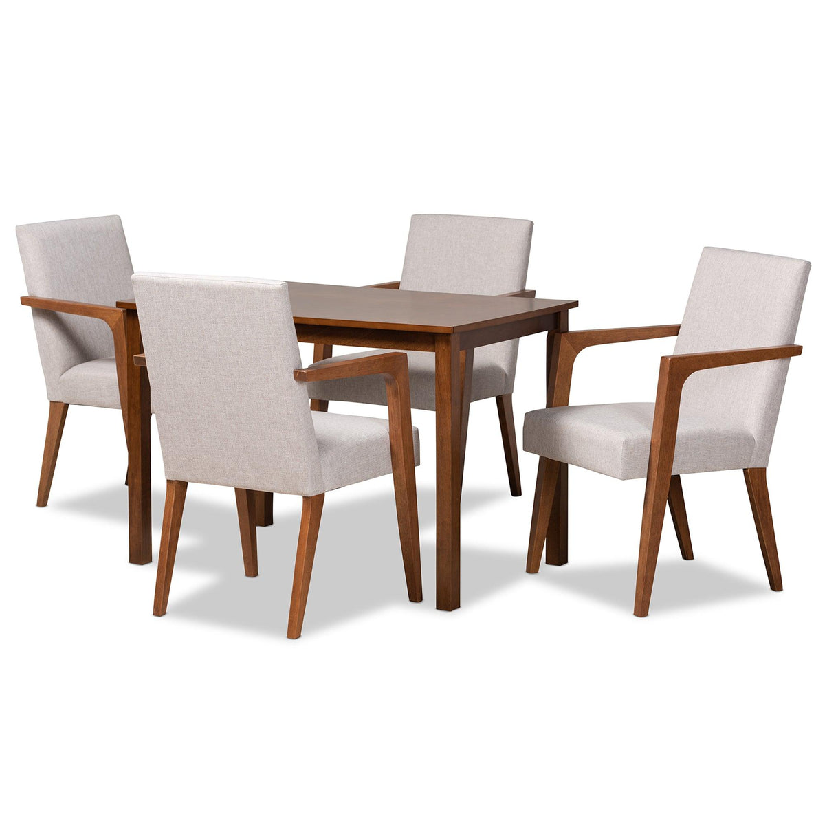 Glenda Mid-Century Modern ish Fabric Upholstered and Finished Wood 5-Piece Dining Set