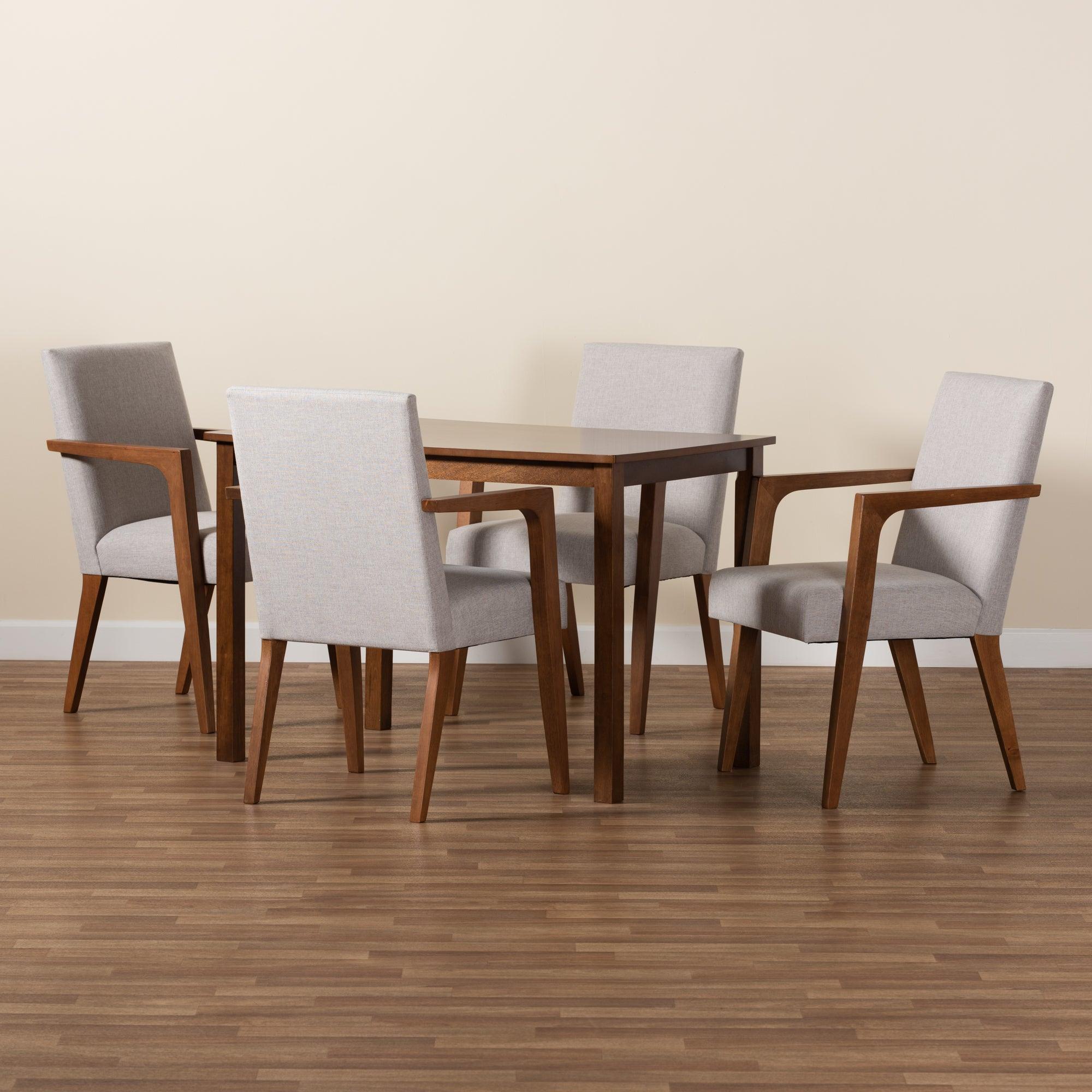 Glenda Mid-Century Modern ish Fabric Upholstered and Finished Wood 5-Piece Dining Set