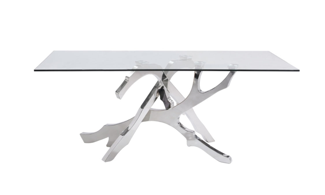 Legend Modern Glass and Stainless Steel Dining Table