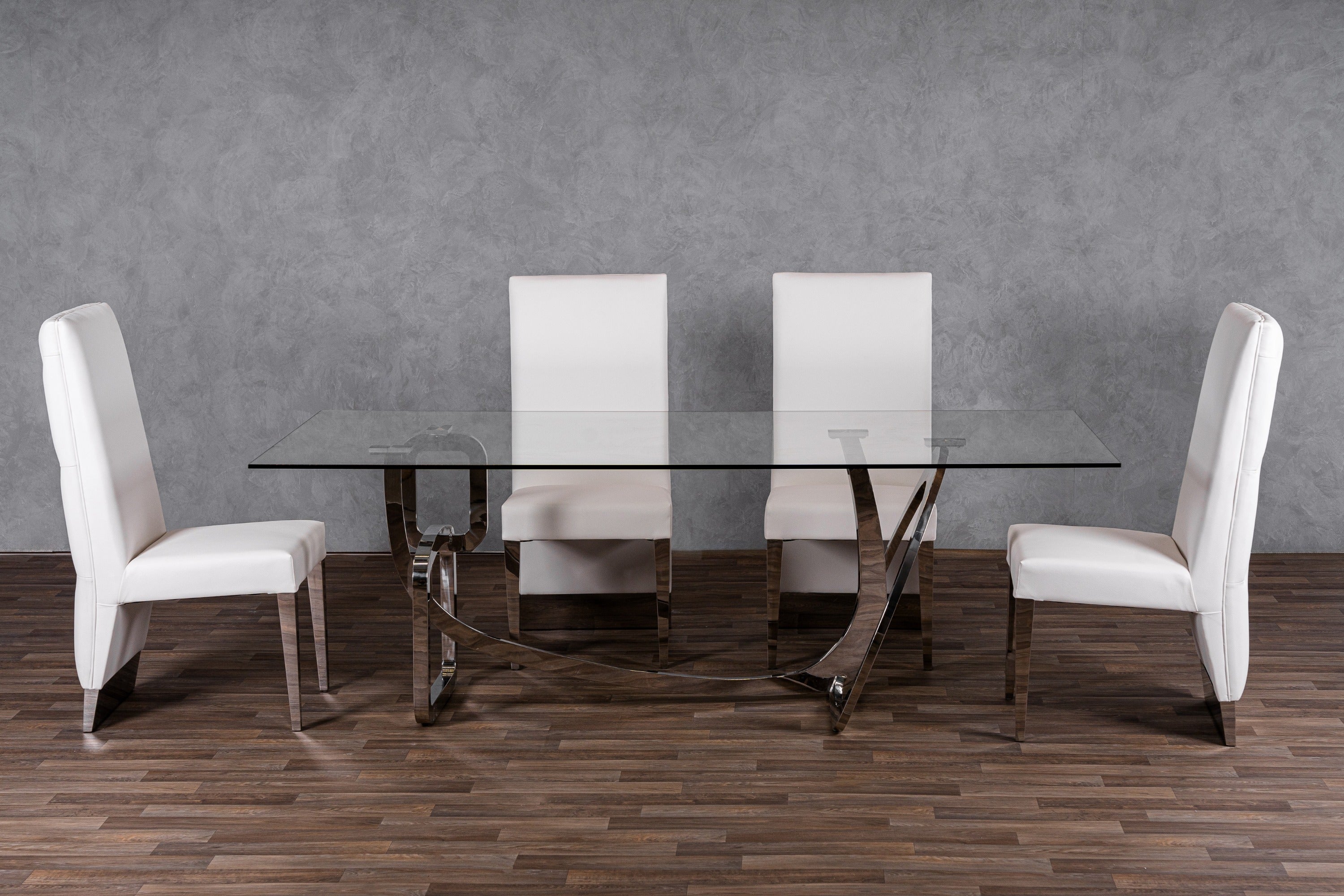 Adelaide Modern Stainless Steel and Glass Dining Table
