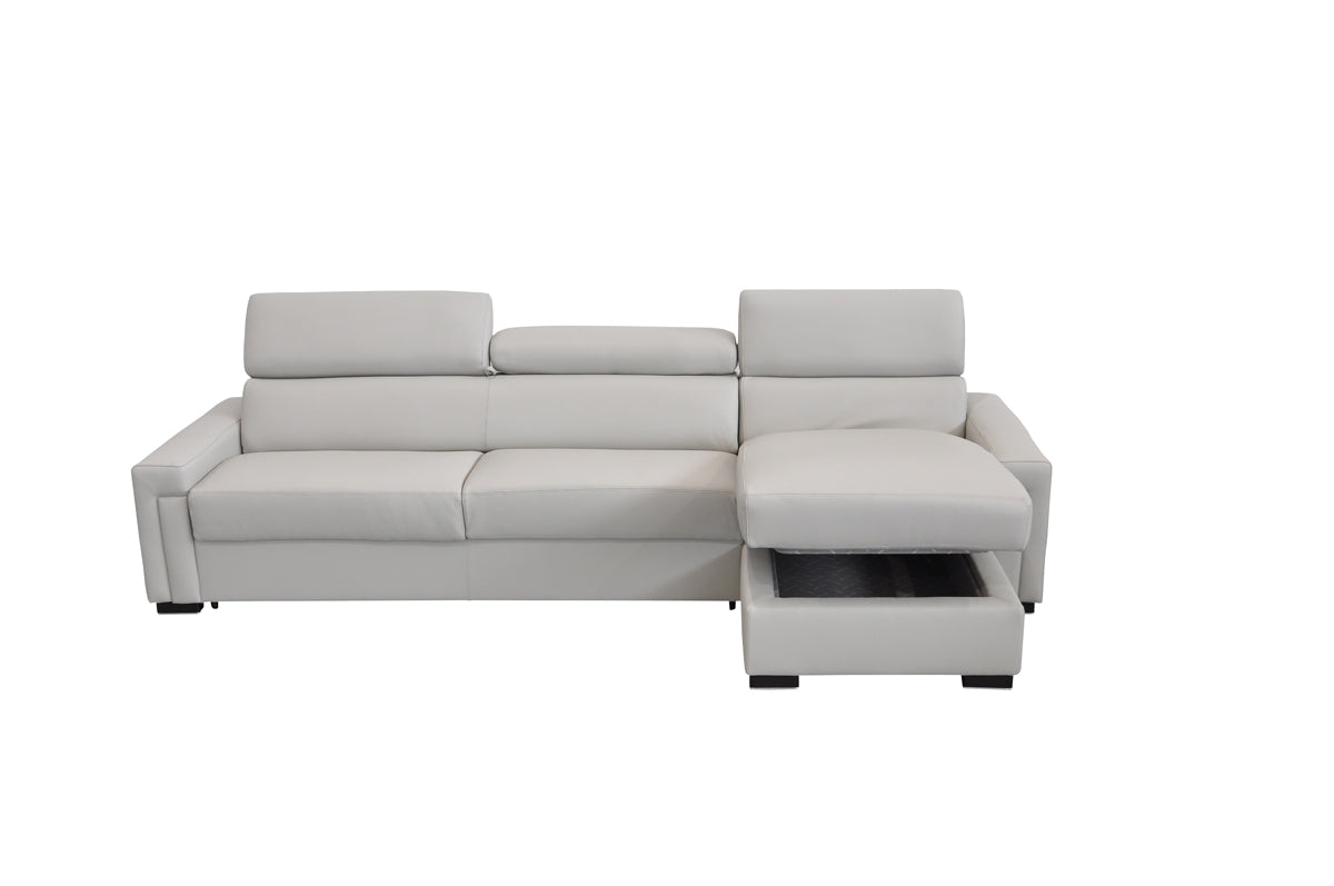 Sacha Modern Leather Reversible Sectional Sofa Bed with Storage