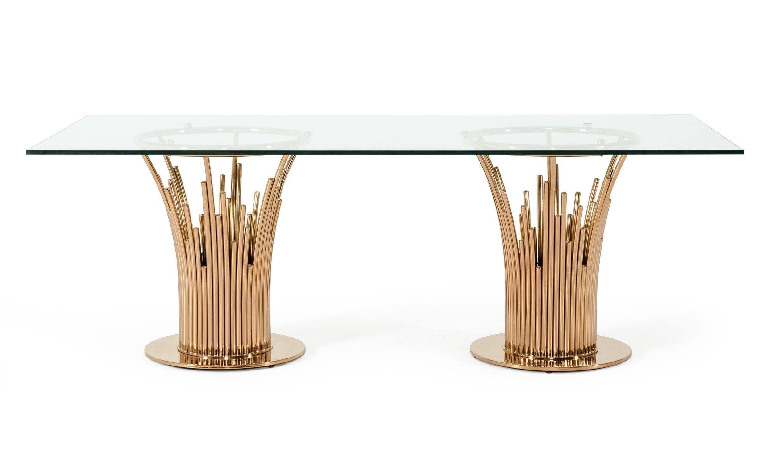 Paxton Modern Glass and Rosegold Dining Table