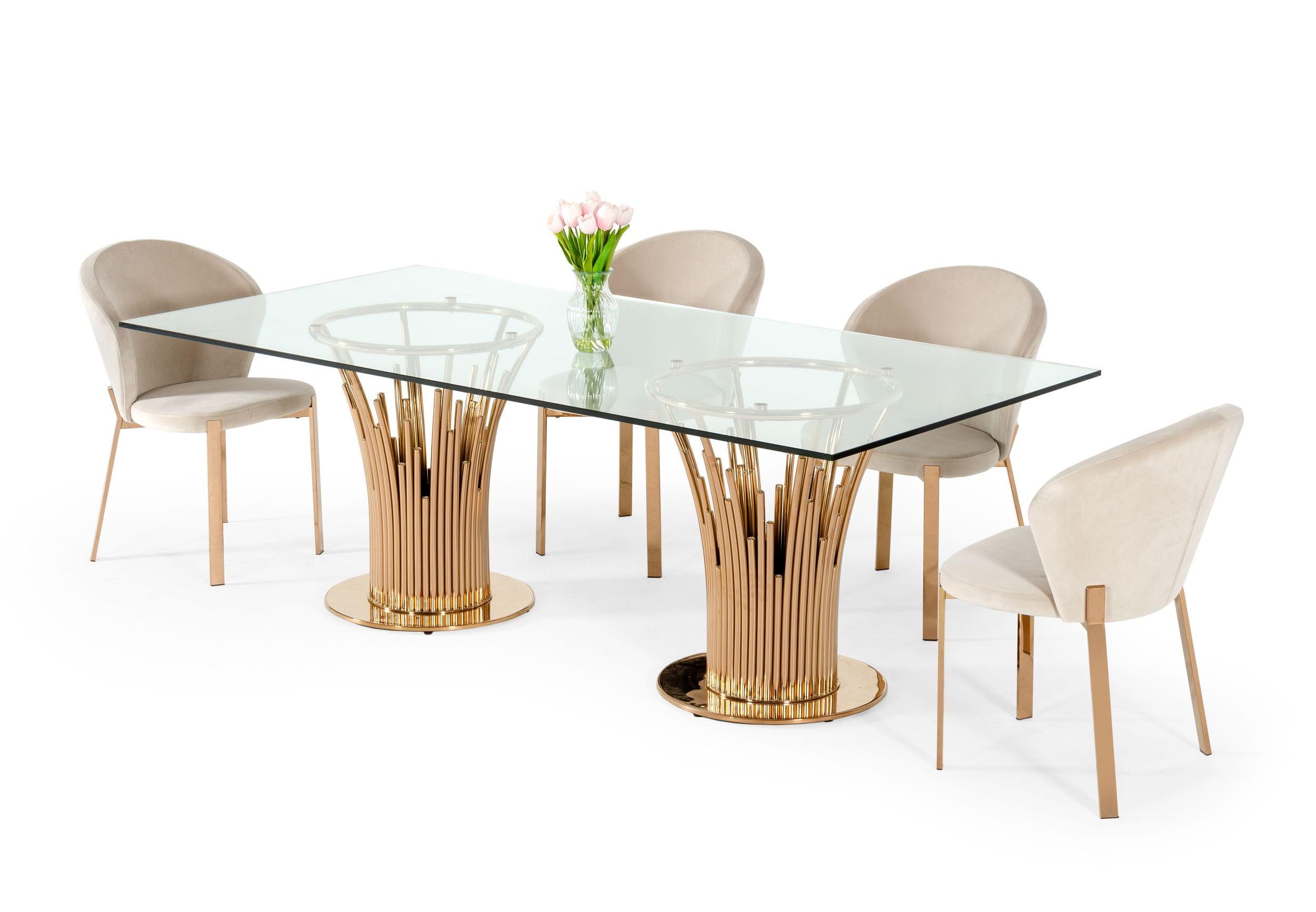 Paxton Modern Glass and Rosegold Dining Table
