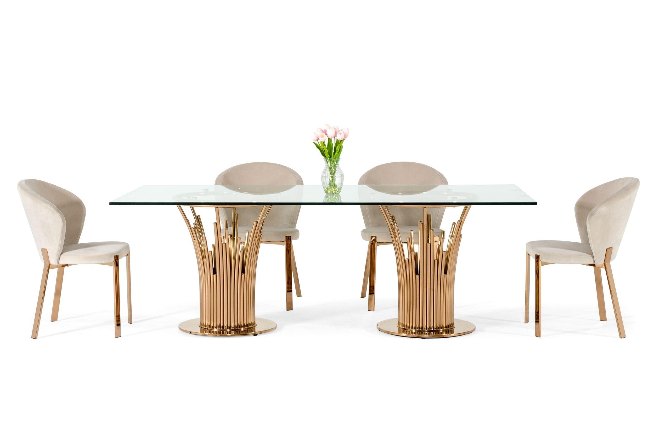 Paxton Modern Glass and Rosegold Dining Table
