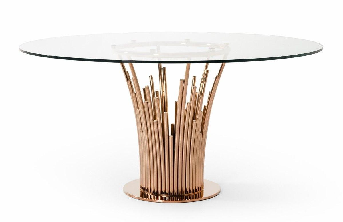 Paxton Modern Round Glass and Rosegold Dining Table