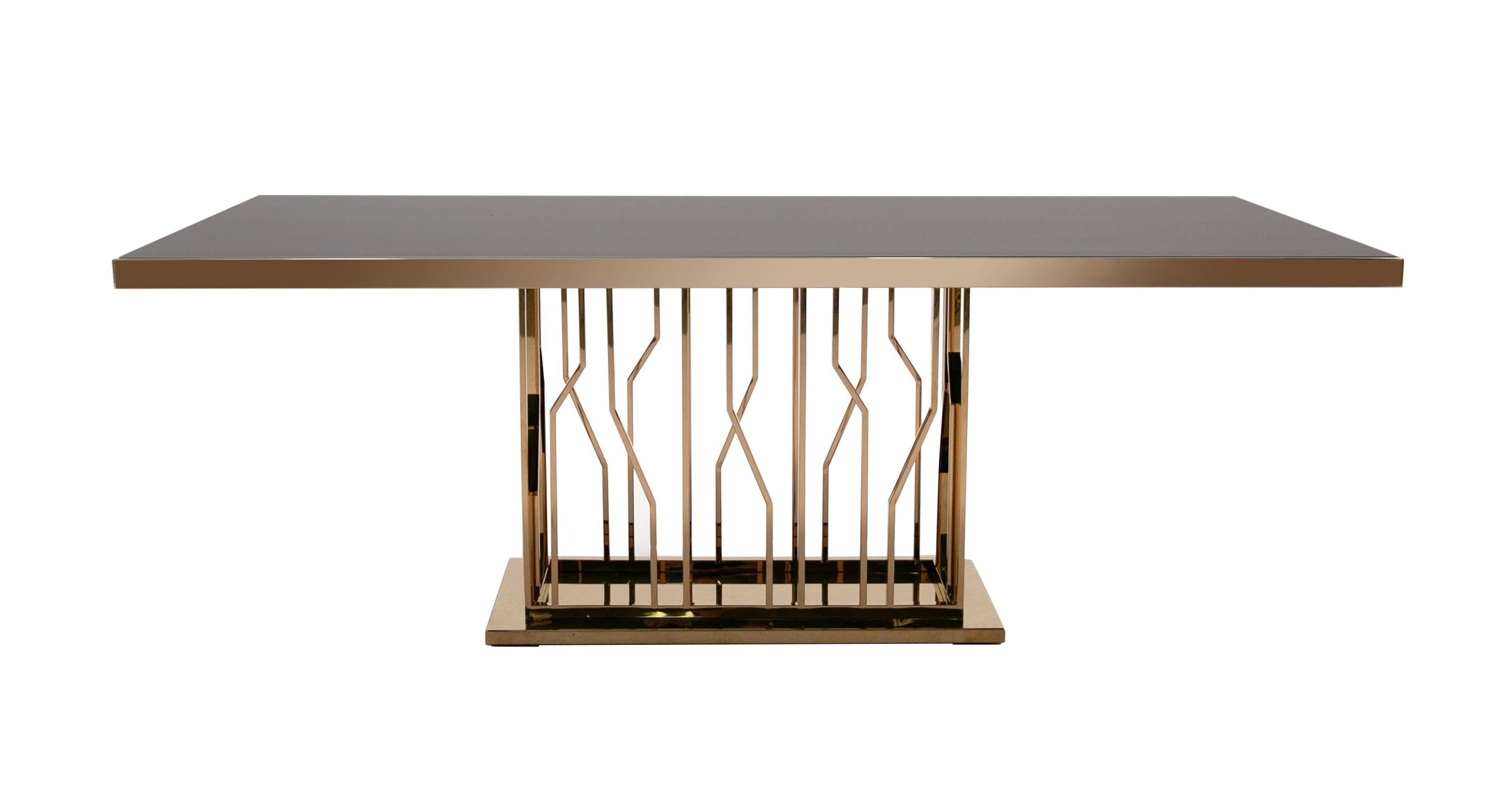 Marston Modern Glass and Rosegold Dining Table
