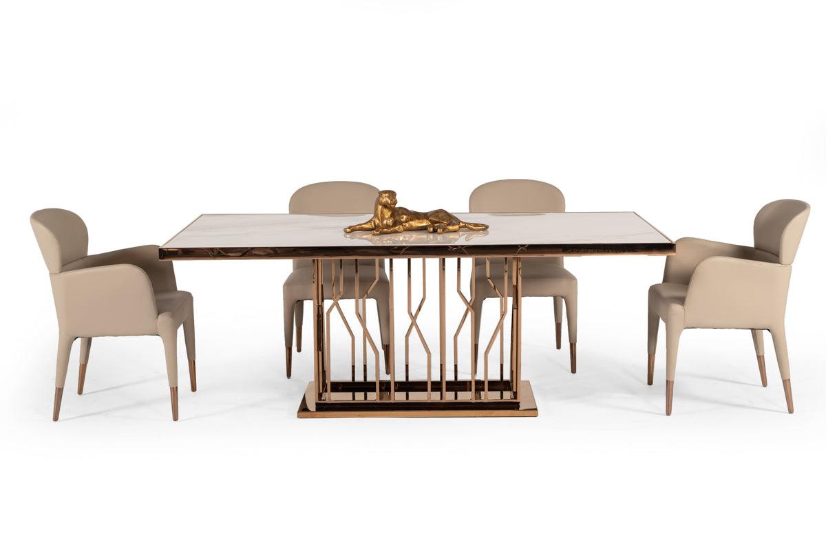 Marston Modern Marble and Rosegold Dining Table