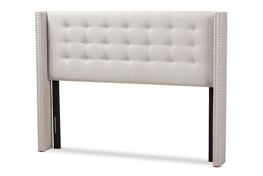 Ginaro Modern And Contemporary Fabric Button-Tufted Nail head Winged Headboard