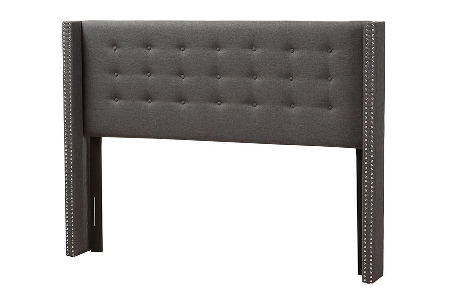 Ginaro Modern And Contemporary Fabric Button-Tufted Nail head Winged Headboard