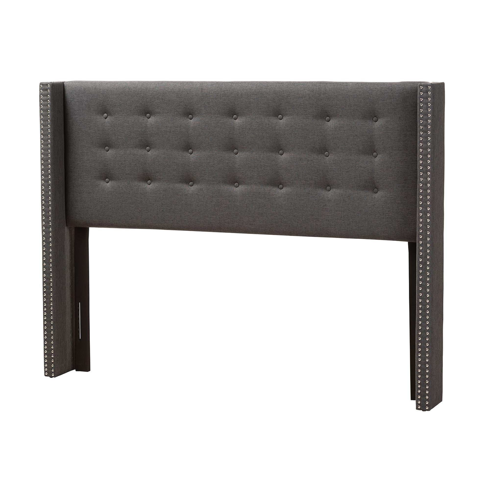Ginaro Modern And Contemporary Fabric Button-Tufted Nail head Winged Headboard