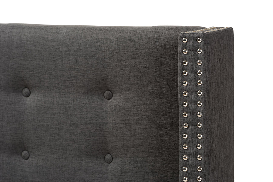 Ginaro Modern And Contemporary Fabric Button-Tufted Nail head Winged Headboard