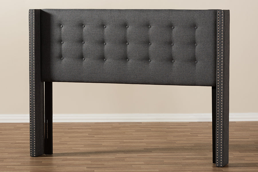 Ginaro Modern And Contemporary Fabric Button-Tufted Nail head Winged Headboard