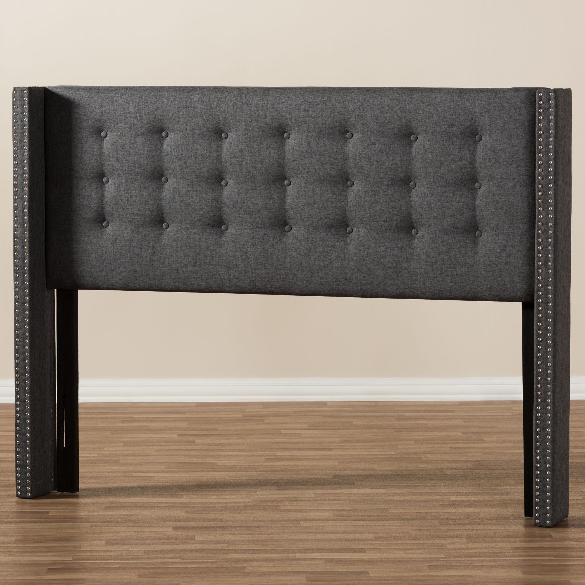Ginaro Modern And Contemporary Fabric Button-Tufted Nail head Winged Headboard