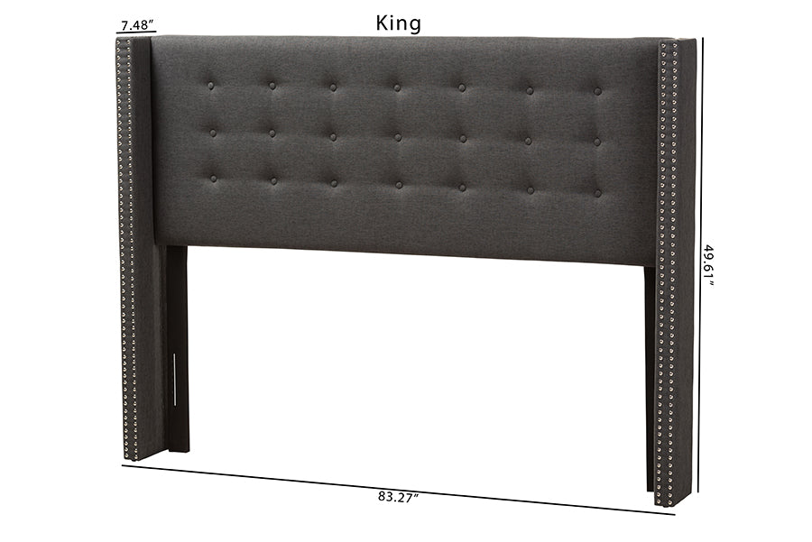 Ginaro Modern And Contemporary Fabric Button-Tufted Nail head Winged Headboard