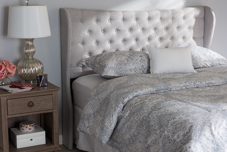 Cadence Modern and Contemporary Fabric Button-Tufted Winged Headboard