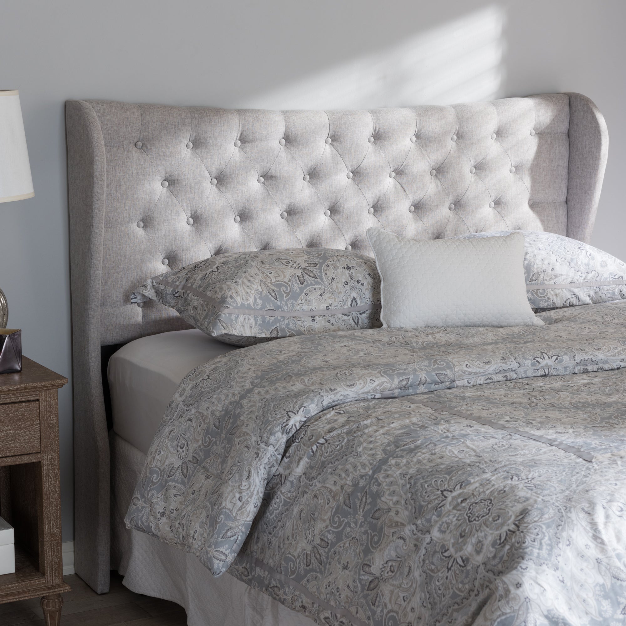 Cadence Modern and Contemporary Fabric Button-Tufted Winged Headboard