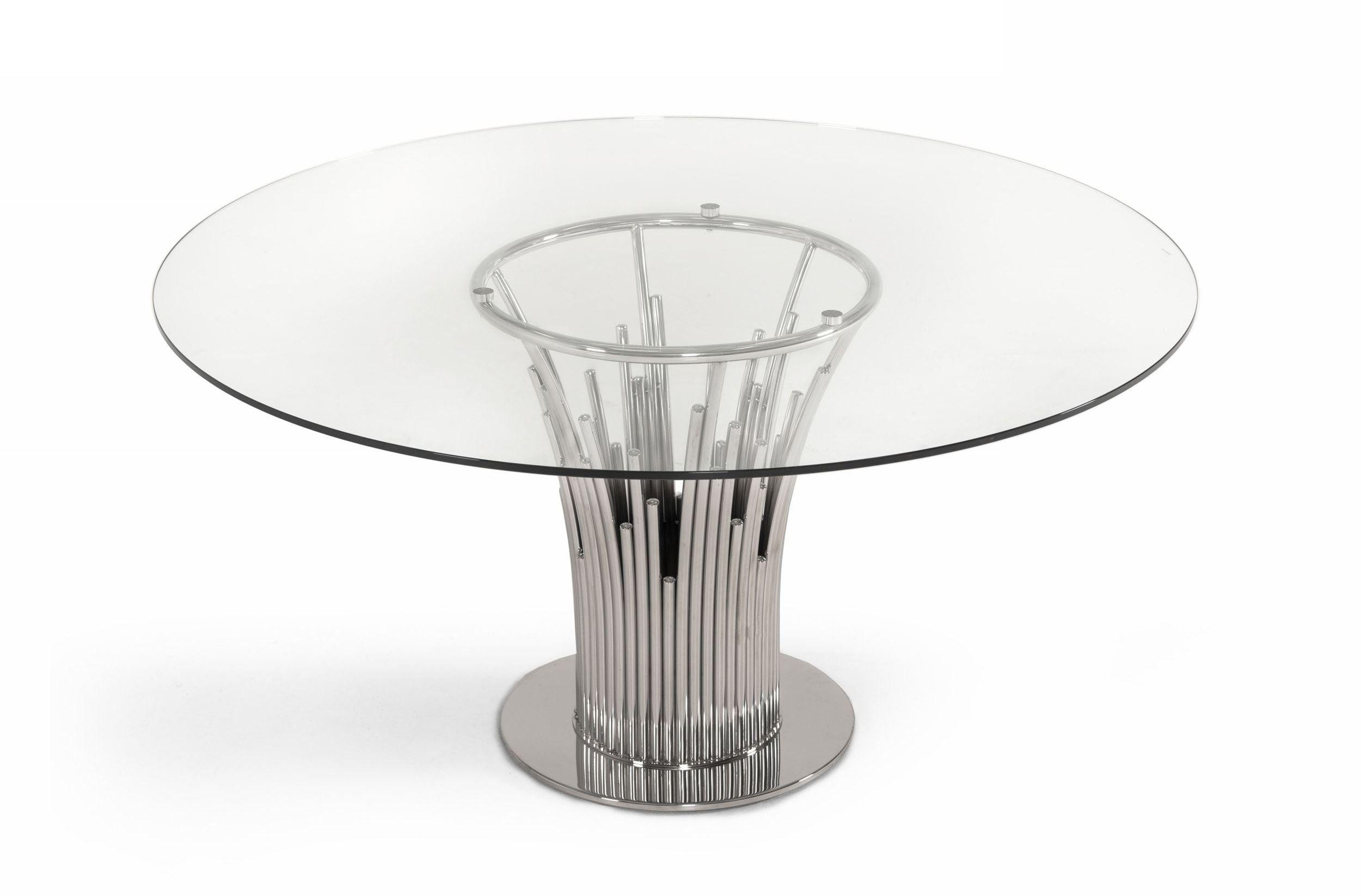Paxton - Modern Round Glass and Stainless Steel Dining Table