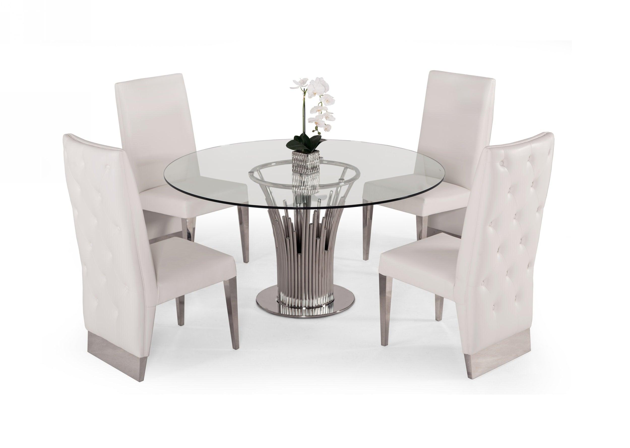 Paxton - Modern Round Glass and Stainless Steel Dining Table