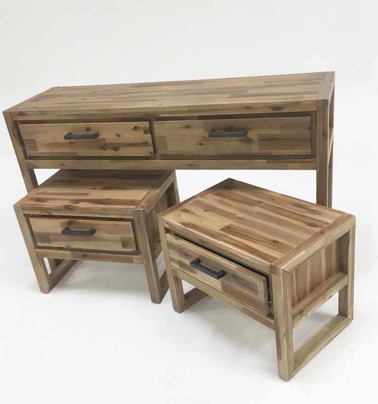 Mandy Modern Nutmeg Acacia Console End Table Set